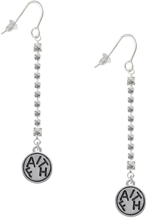 Delight Jewelry Silvertone Faith in Circle Silver-tone Long Sparkle Dangle French Earrings