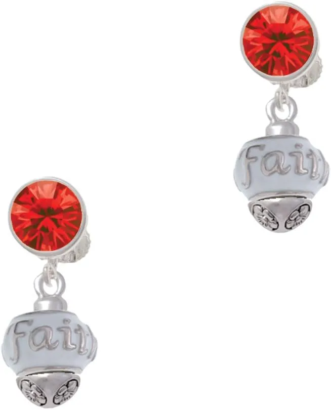Delight Jewelry Silvertone Faith on White Spinners - Large Crystal Clip on Earrings