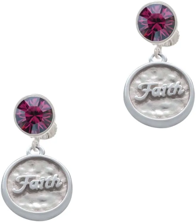 Delight Jewelry Silvertone Faith - Round Seal - Large Crystal Clip on Earrings