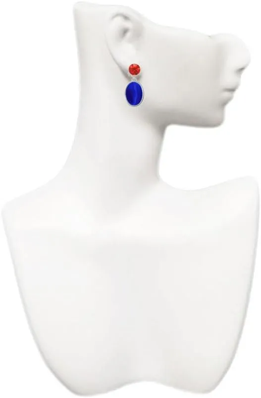 Delight Jewelry Silvertone Small Blue Imitation Cat's Eye - Large Crystal Clip on Earrings