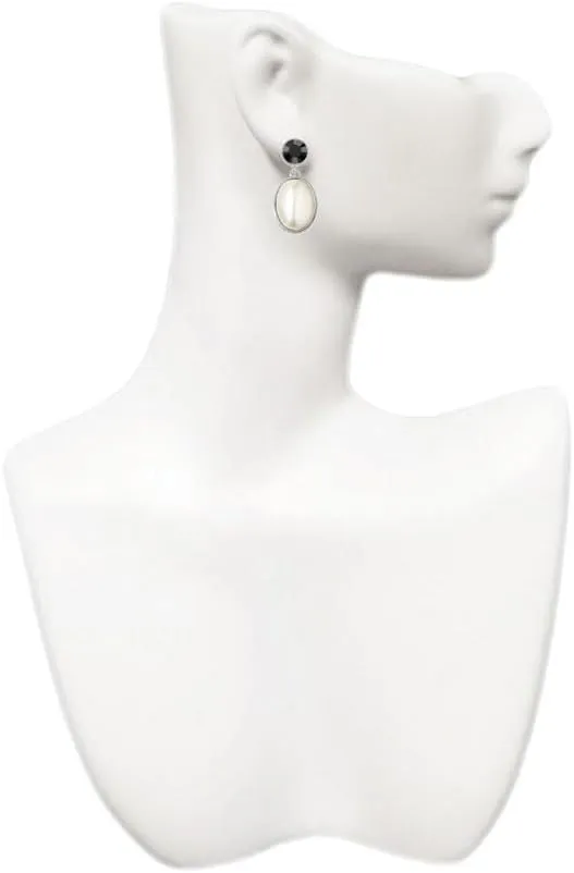 Delight Jewelry Silvertone Small Cream Imitation Pearl - Large Crystal Clip on Earrings