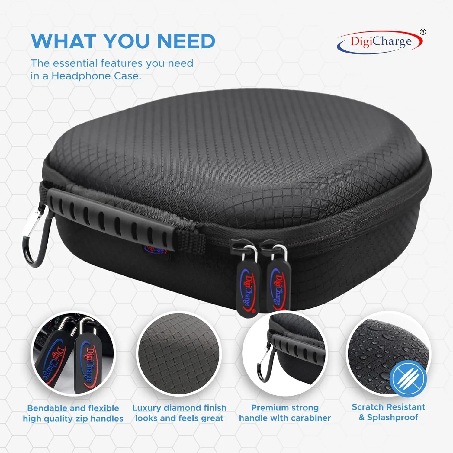 Digicharge Hard Case for Sony WH-CH720N WH-XB910N ULT WEAR MDR-M1 MDR-MV1 WH-1000XM5 JBL Tune 720T 710BT Live 770NC Tour One M2 Headphones Flat Folding Large Over Ear Carry Travel Cover Bag