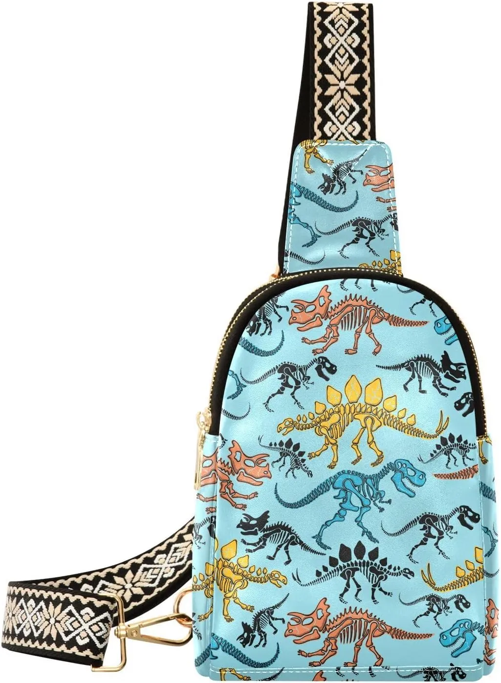 Dinosaur Fanny Pack Crossbody PC Leather Small Sling Bag for Women Dino Fashion Waist Packs Chest Bag for Travel Sports Running Hiking