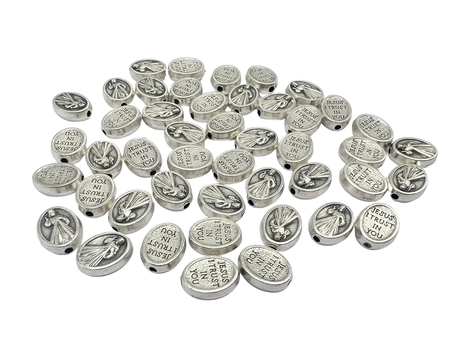 Divine Mercy Jesus I Trust In You Medals Lot 50, 100 200 Medal Pendant Charms Lot Catholic Rosary Chaplet Bracelet Necklace DIY Jewelry Supplies