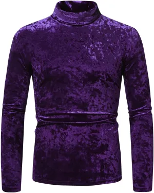 Dress Shirts for Men's Velvet Turtleneck Thermal Shirt Long Sleeve T Shirt Solid Slim Fit Shirt Tops for Wedding Party