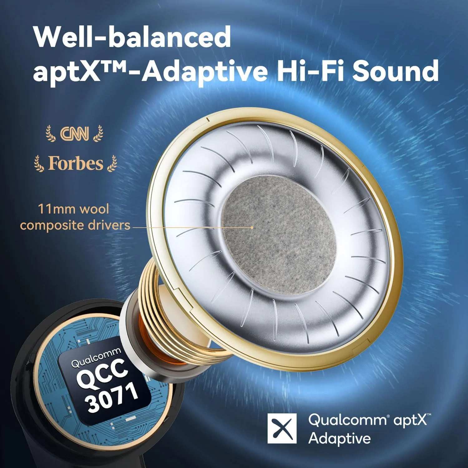 EarFun Air Pro 3 Noise Cancelling Earbuds, Qualcomm aptX Adaptive Sound, 6 Mics CVC 8.0 ENC, Bluetooth 5.3 Earbuds, Multipoint Connection, 45H Playtime, App Customize EQ, Wireless Charging
