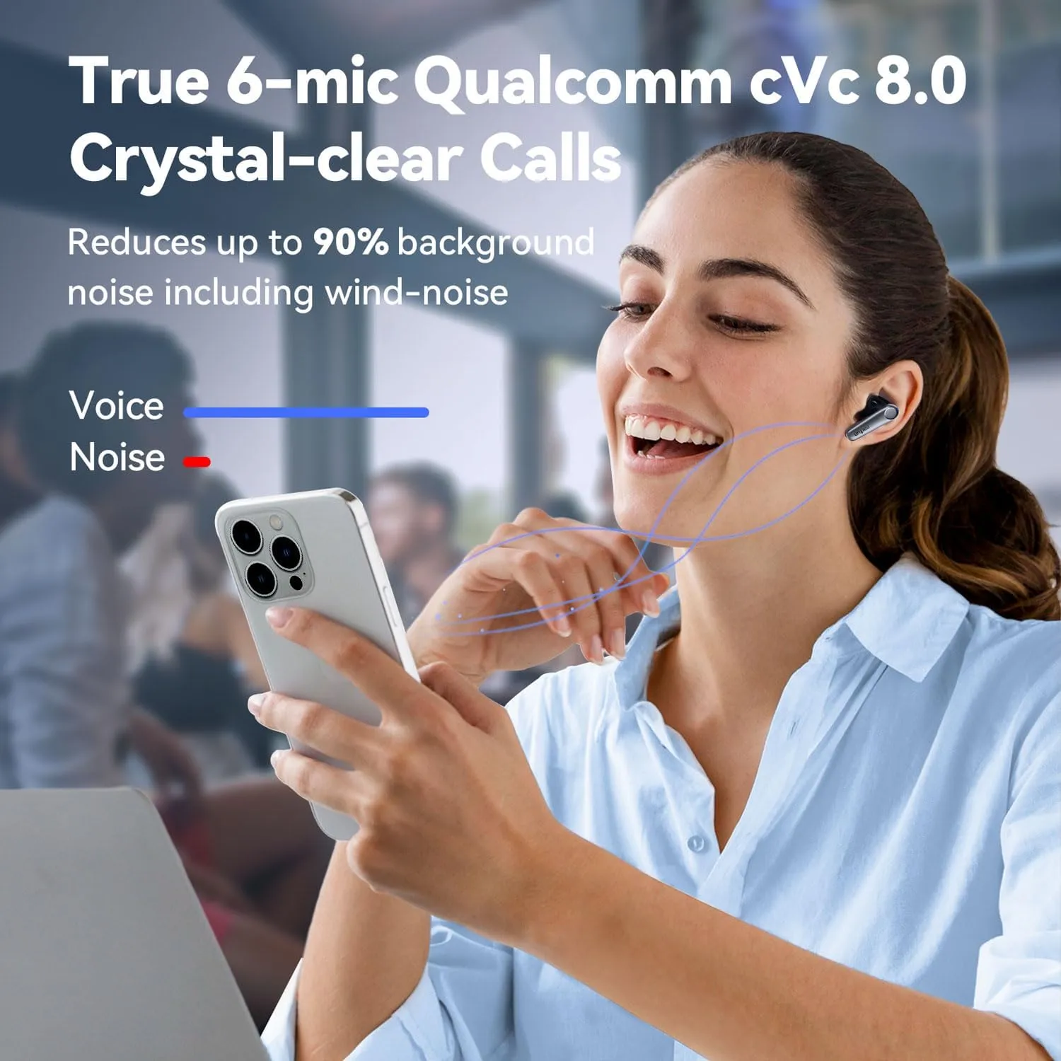 EarFun Air Pro 3 Noise Cancelling Earbuds, Qualcomm aptX Adaptive Sound, 6 Mics CVC 8.0 ENC, Bluetooth 5.3 Earbuds, Multipoint Connection, 45H Playtime, App Customize EQ, Wireless Charging