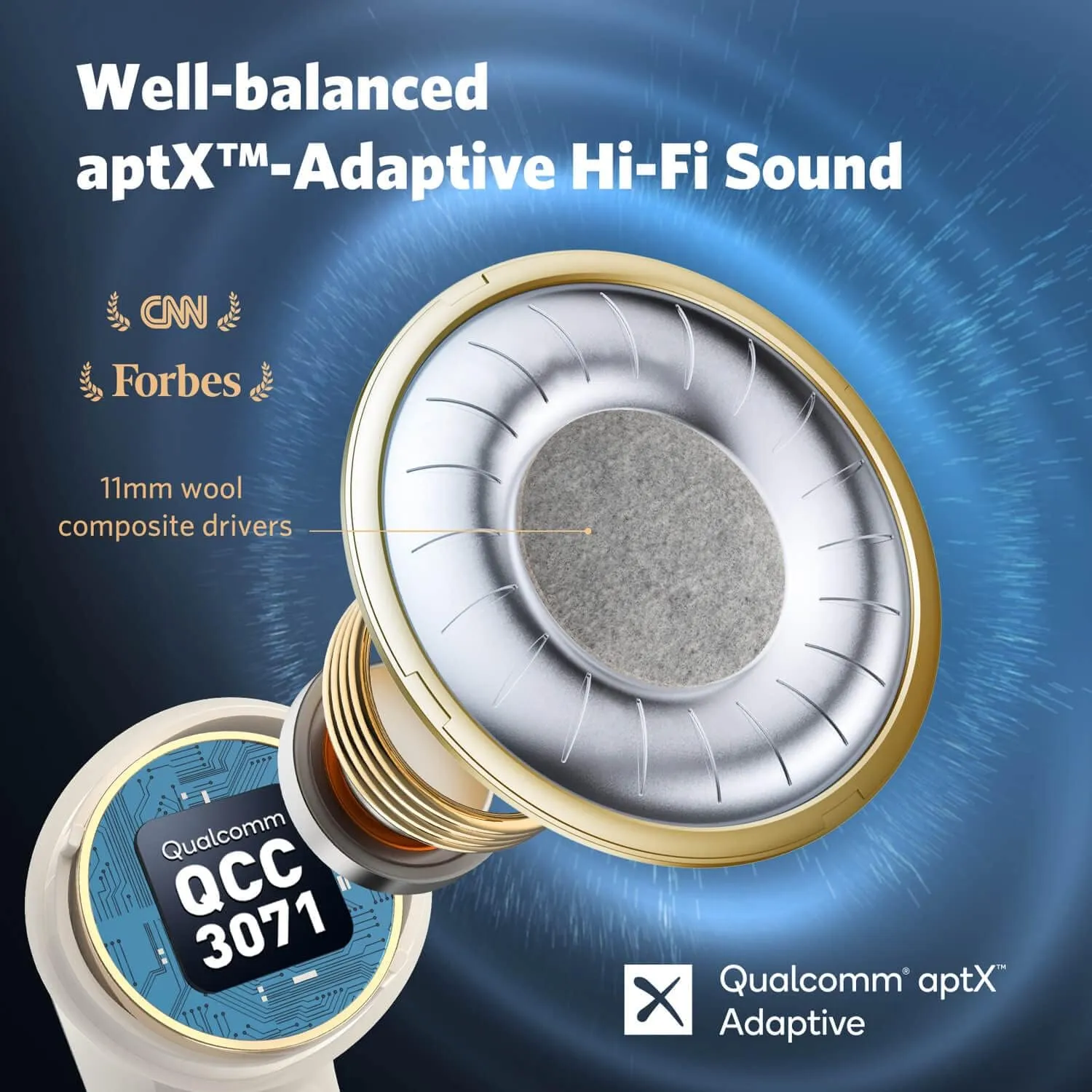 EarFun Air Pro 3 Noise Cancelling Wireless Earbuds, Qualcomm aptX Adaptive Sound, 6 Mics CVC 8.0 ENC, Bluetooth 5.3 Earbuds, Multipoint Connection, 45H Playtime, App Customize EQ, Oat White
