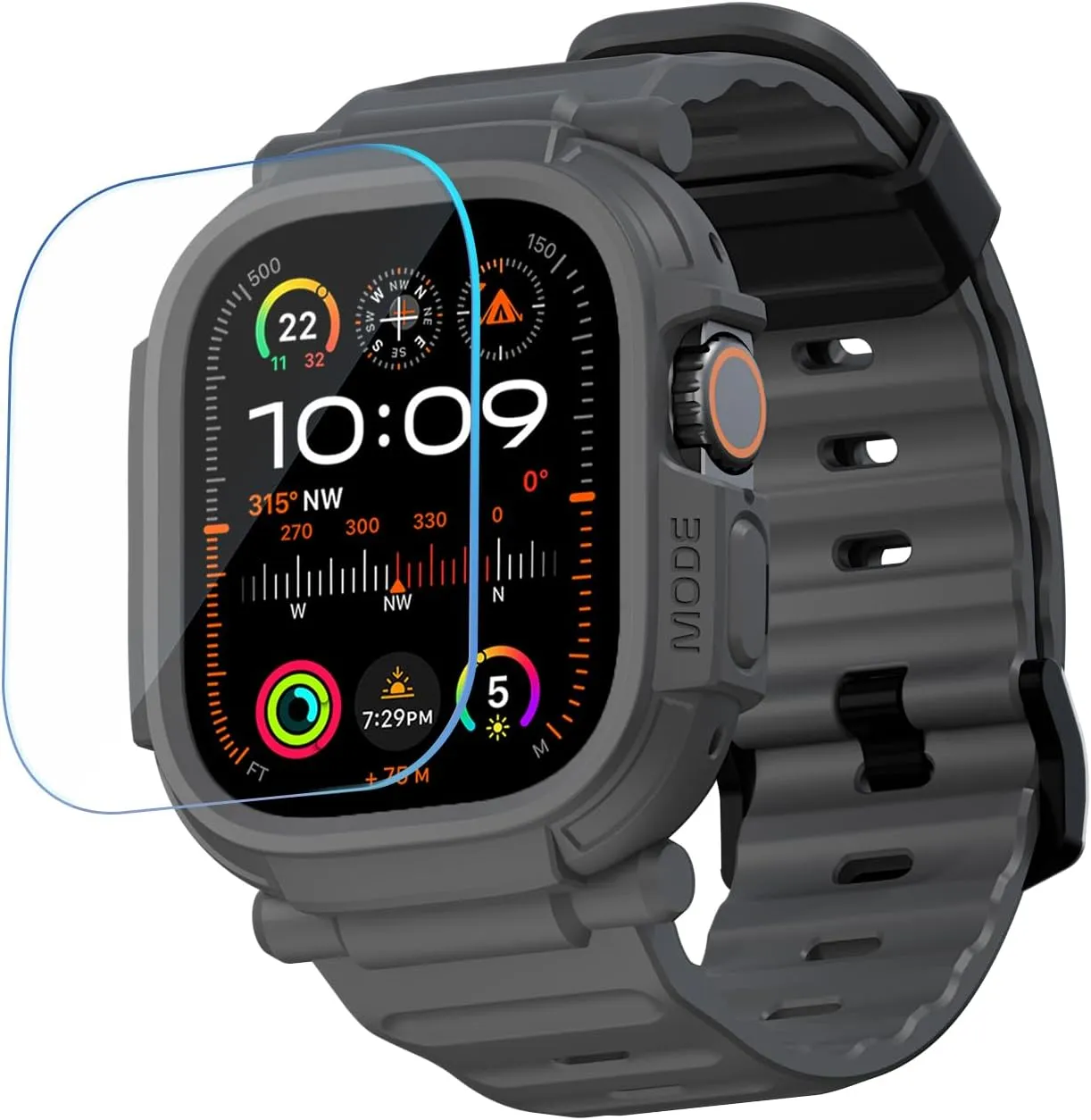 elkson Made for Apple Watch Ultra 2 1 Band case 49mm Screen Protector Tempered Glass, Quattro Pro Series Rugged for iWatch bumper strap, Military Grade Durable Protective Cover, Shock Proof, Grey