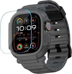 elkson Made for Apple Watch Ultra 2 1 Band case 49mm Screen Protector Tempered Glass, Quattro Pro Series Rugged for iWatch bumper strap, Military Grade Durable Protective Cover, Shock Proof, Grey