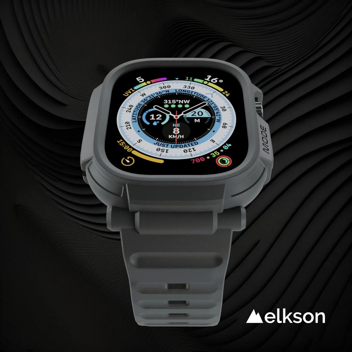 elkson Made for Apple Watch Ultra 2 1 Band case 49mm Screen Protector Tempered Glass, Quattro Pro Series Rugged for iWatch bumper strap, Military Grade Durable Protective Cover, Shock Proof, Grey