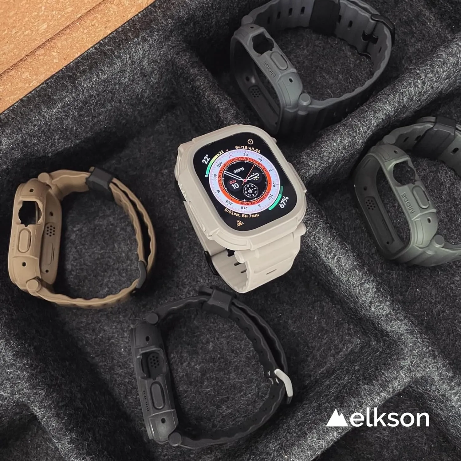 elkson Made or Apple Watch Ultra 2 1 Band case 49mm Screen Protector Tempered Glass, Quattro Pro Series Rugged for iWatch Bumper Strap Military Grade Durable Protective Cover Shock Proof Starlight