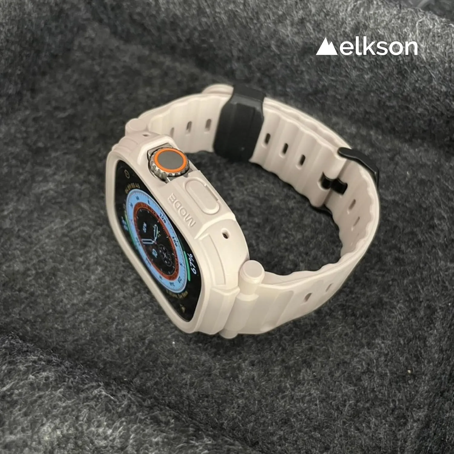 elkson Made or Apple Watch Ultra 2 1 Band case 49mm Screen Protector Tempered Glass, Quattro Pro Series Rugged for iWatch Bumper Strap Military Grade Durable Protective Cover Shock Proof Starlight