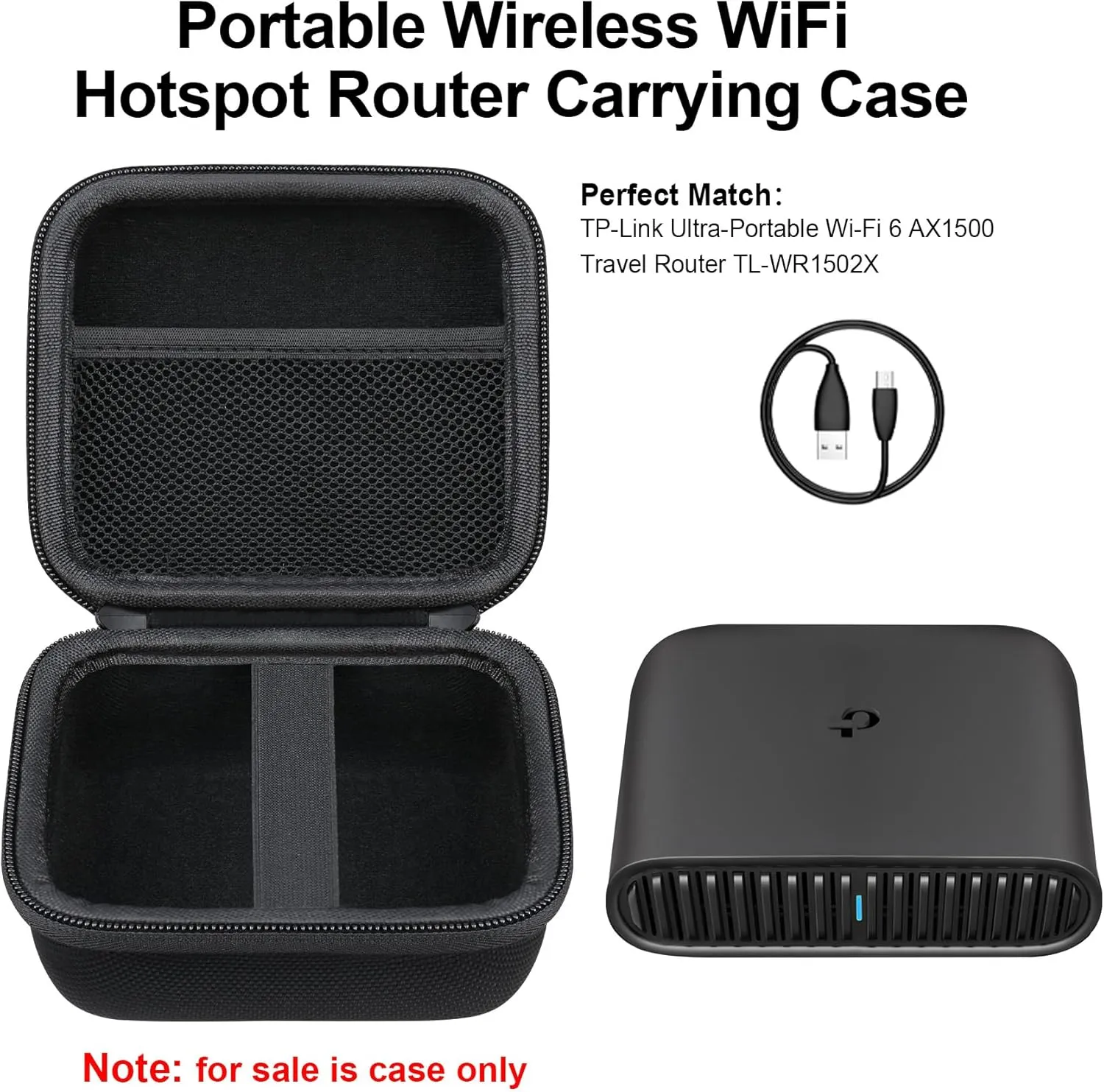 Elonbo Carrying Case for TP-Link Ultra-Portable Wi-Fi 6 AX1500 TL-WR1502X/ AX3000 TL-WR3002X Travel Router, Wireless Hotspot Router Storage Holder, Extra Mesh Pocket Fits Power Adapter Cable, Black