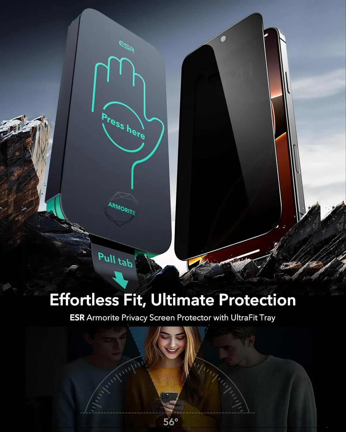 ESR 3 Pack 9H  Glass for iPhone 16 Pro Max Privacy Screen Protector, [Military Grade Shatterproof & Longest Durable] Armorite Anti-spy Tempered Glass with UltraFit Tray