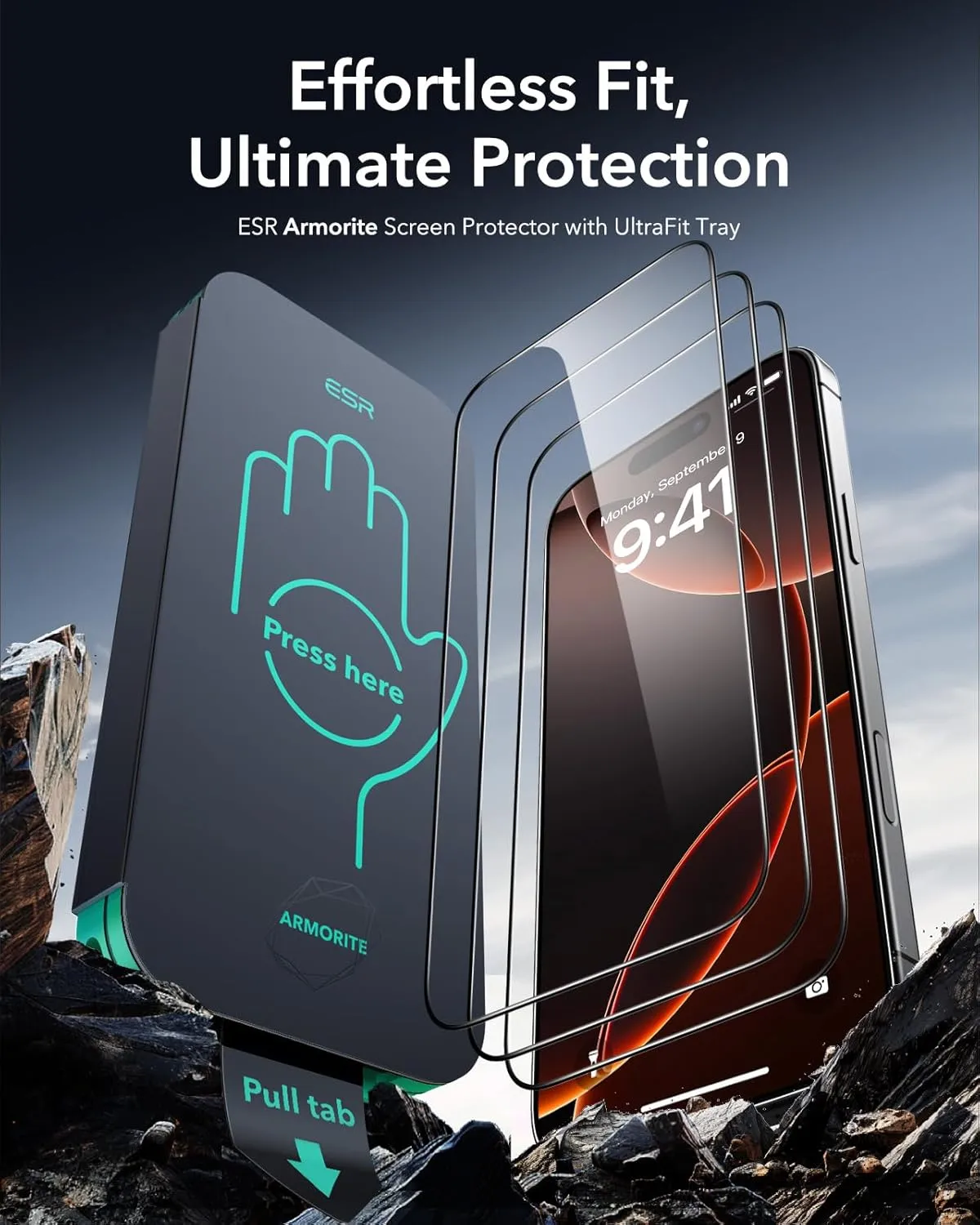 ESR 3 Pack 9H  Glass for iPhone 16 Pro Screen Protector, [Military Grade Shatterproof & Longest Durable] Armorite Ultra-tough Tempered Glass with UltraFit Tray