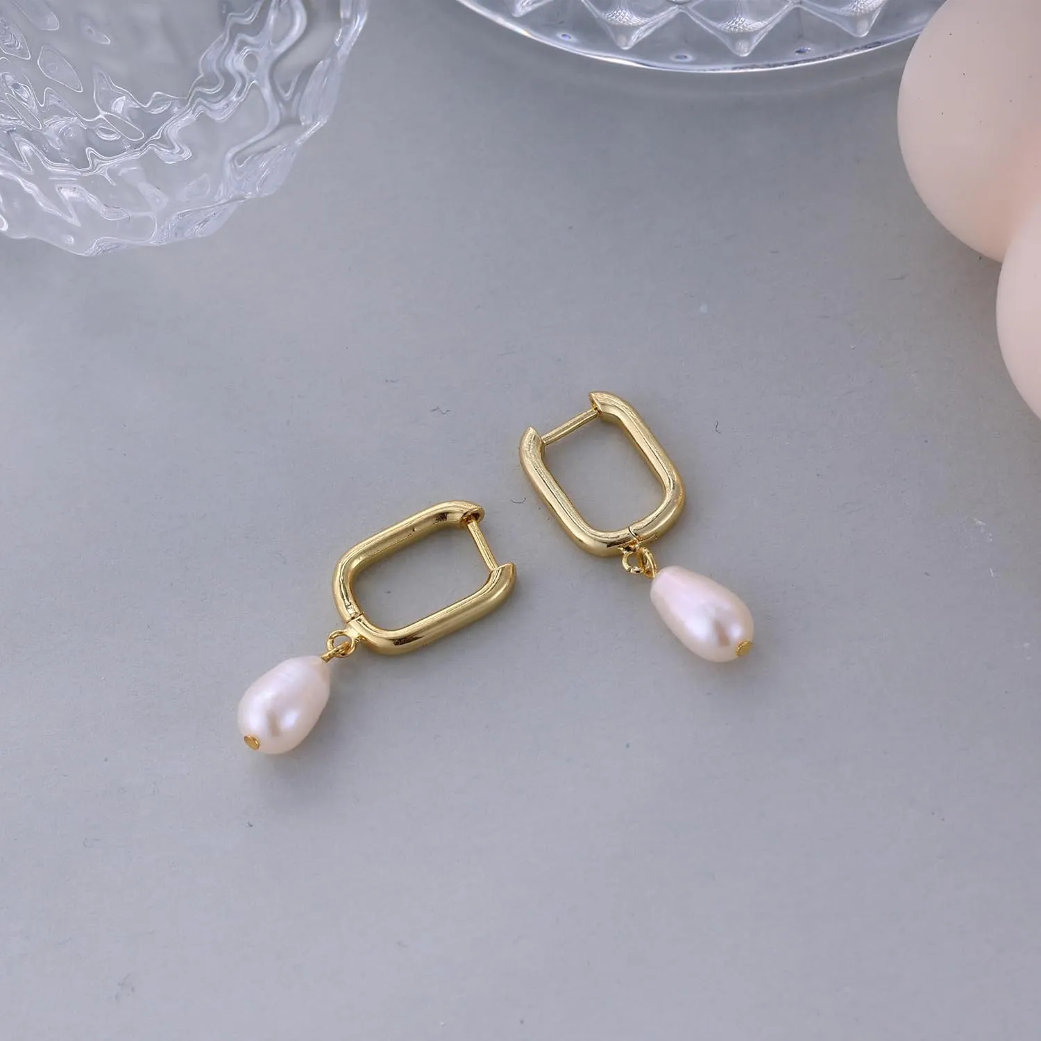 Ewrkbr Pearl Earrings for Women,Dainty 14k Gold Plated Pearl Drop Earrings Cute Gold Pearl Bow Earrings for Women Trendy Gold Pearl Dangle Earrings Charm Gold Jewelry Wedding Earrings for Brides
