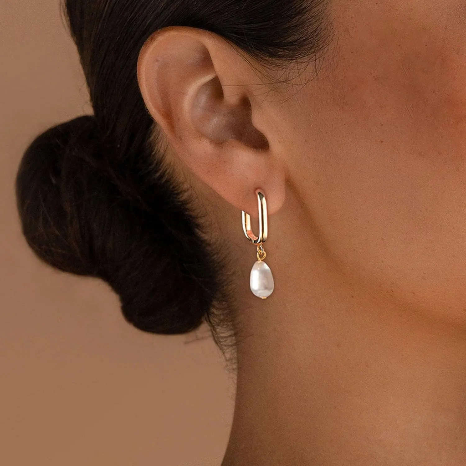 Ewrkbr Pearl Earrings for Women,Dainty 14k Gold Plated Pearl Drop Earrings Cute Gold Pearl Bow Earrings for Women Trendy Gold Pearl Dangle Earrings Charm Gold Jewelry Wedding Earrings for Brides
