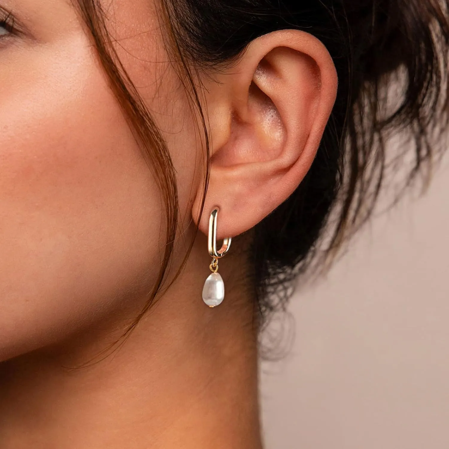 Ewrkbr Pearl Earrings for Women,Dainty 14k Gold Plated Pearl Drop Earrings Cute Gold Pearl Bow Earrings for Women Trendy Gold Pearl Dangle Earrings Charm Gold Jewelry Wedding Earrings for Brides