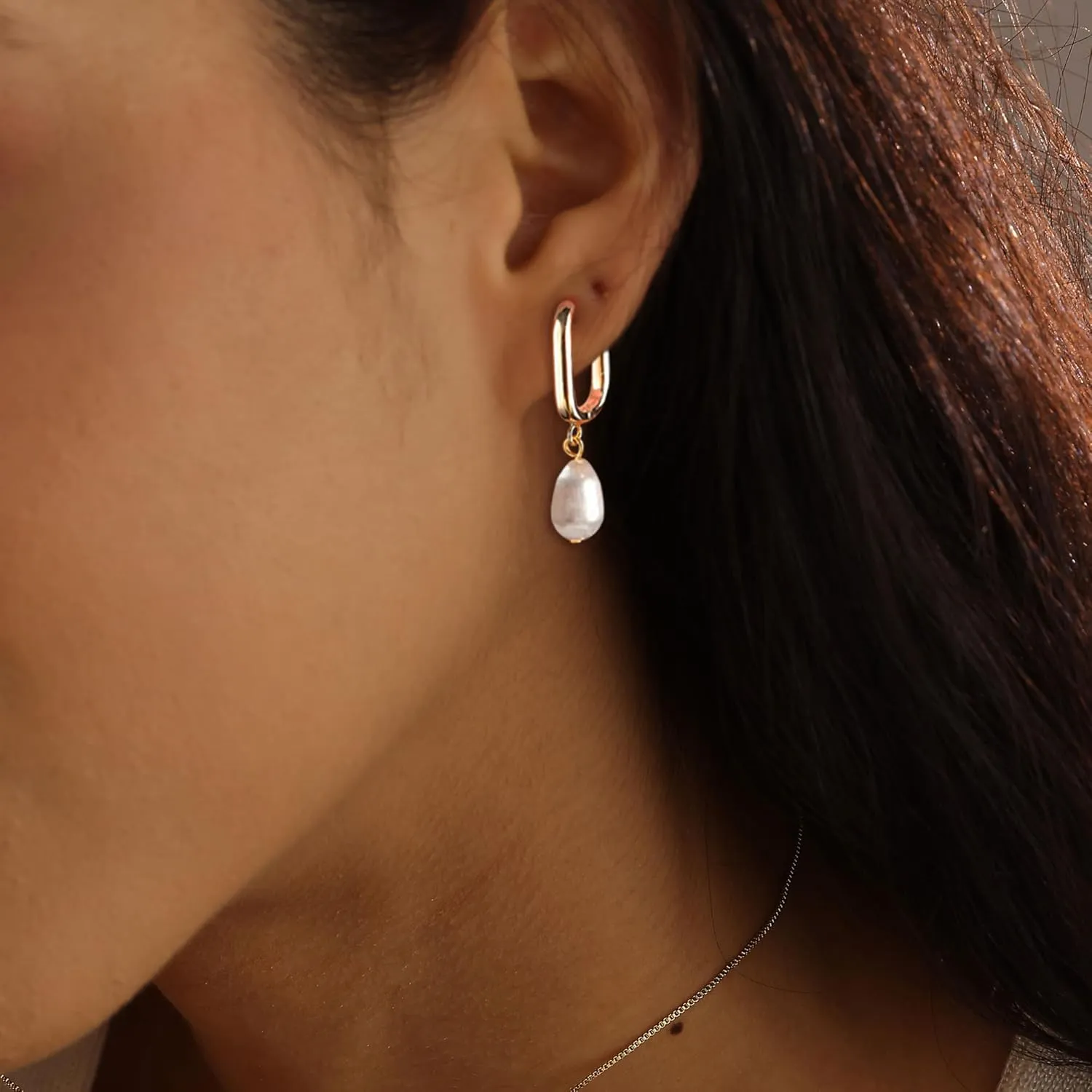 Ewrkbr Pearl Earrings for Women,Dainty 14k Gold Plated Pearl Drop Earrings Cute Gold Pearl Bow Earrings for Women Trendy Gold Pearl Dangle Earrings Charm Gold Jewelry Wedding Earrings for Brides