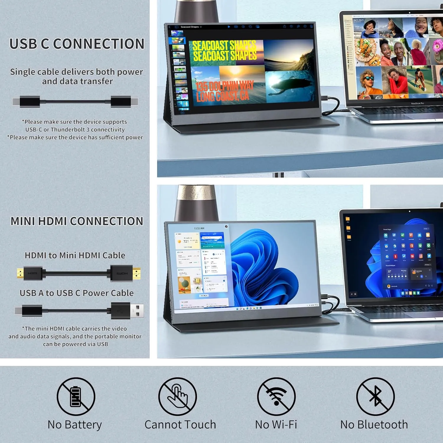 External Travel Monitor, FHD 1080P, 15.6'', Portable, IPS Eye Care Computer Display HDMI USB-C VESA with Smart Cover&Dual Speakers for Mac PC Phone PS4/5 Xbox Switch, Laptop