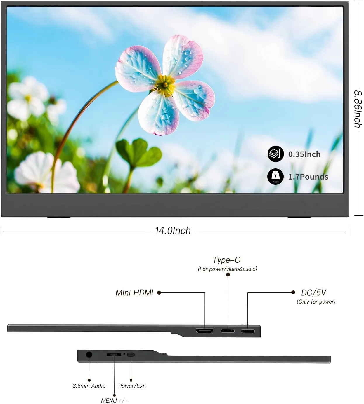 External Travel Monitor, FHD 1080P, 15.6'', Portable, IPS Eye Care Computer Display HDMI USB-C VESA with Smart Cover&Dual Speakers for Mac PC Phone PS4/5 Xbox Switch, Laptop