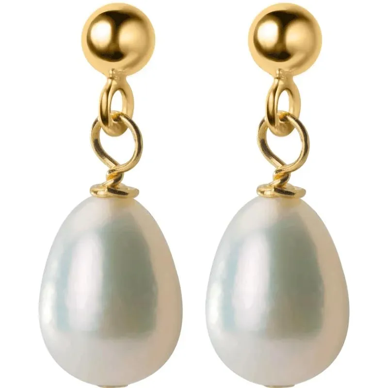 Fine Jewelry: Minimalist 925 Sterling Silver Natural Pearl Drop Pendant Gold-Plated Stud Earrings for Women (gold)