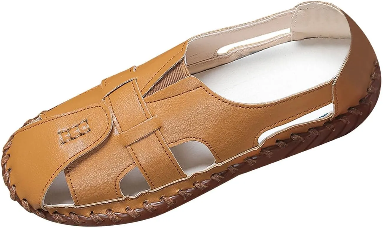 Fisherman Sandals for Women Men Comfort Slip On Flat Sandals Closed Toe Summer Leather Loafters, Hollow Out Breathable Walking Shoes Casual Beach Orthopedic Fisherman Sandal Unisex