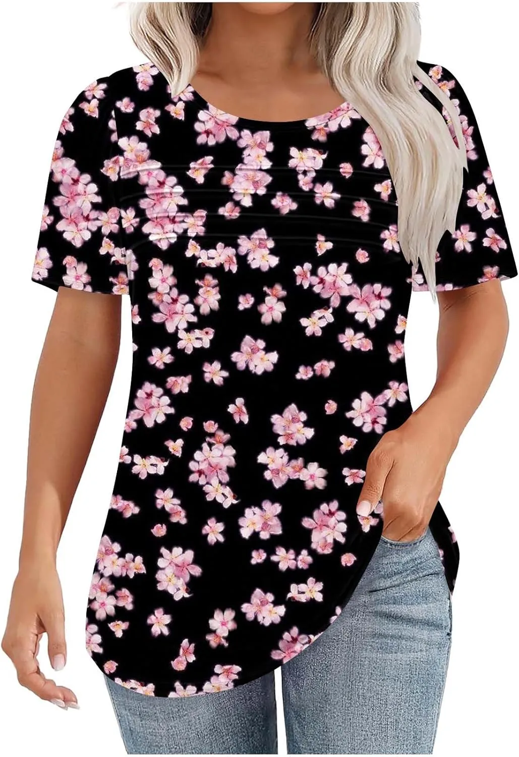 Floral Tops for Women Short Sleeve Crew Neck Casual Tops Trendy Boho Blouses Tshirt Loose Fit Tunic Hawaiian Shirts