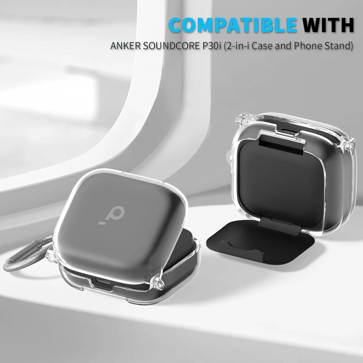 for Anker Soundcore P30i Case Cover, Clear TPU Protective Case Cover, Compatible with Anker Soundcore P30i Charging Case with Carabiner (Clear)