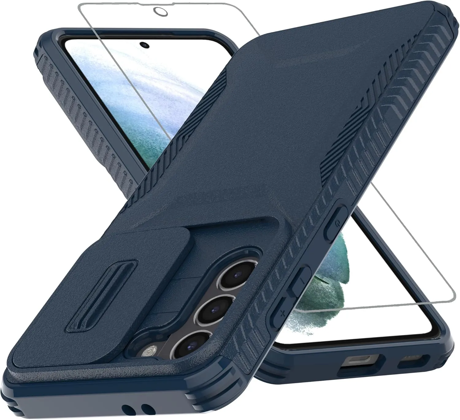for Galaxy S21 5G Case with 1 HD Screen Protector & Slide Camera Cover [Military-Grade] Phone Case Heavy Duty Rugged Shockproof Protective Cover for Samsung Galaxy S21(Blue)