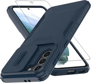 for Galaxy S21 5G Case with 1 HD Screen Protector & Slide Camera Cover [Military-Grade] Phone Case Heavy Duty Rugged Shockproof Protective Cover for Samsung Galaxy S21(Blue)