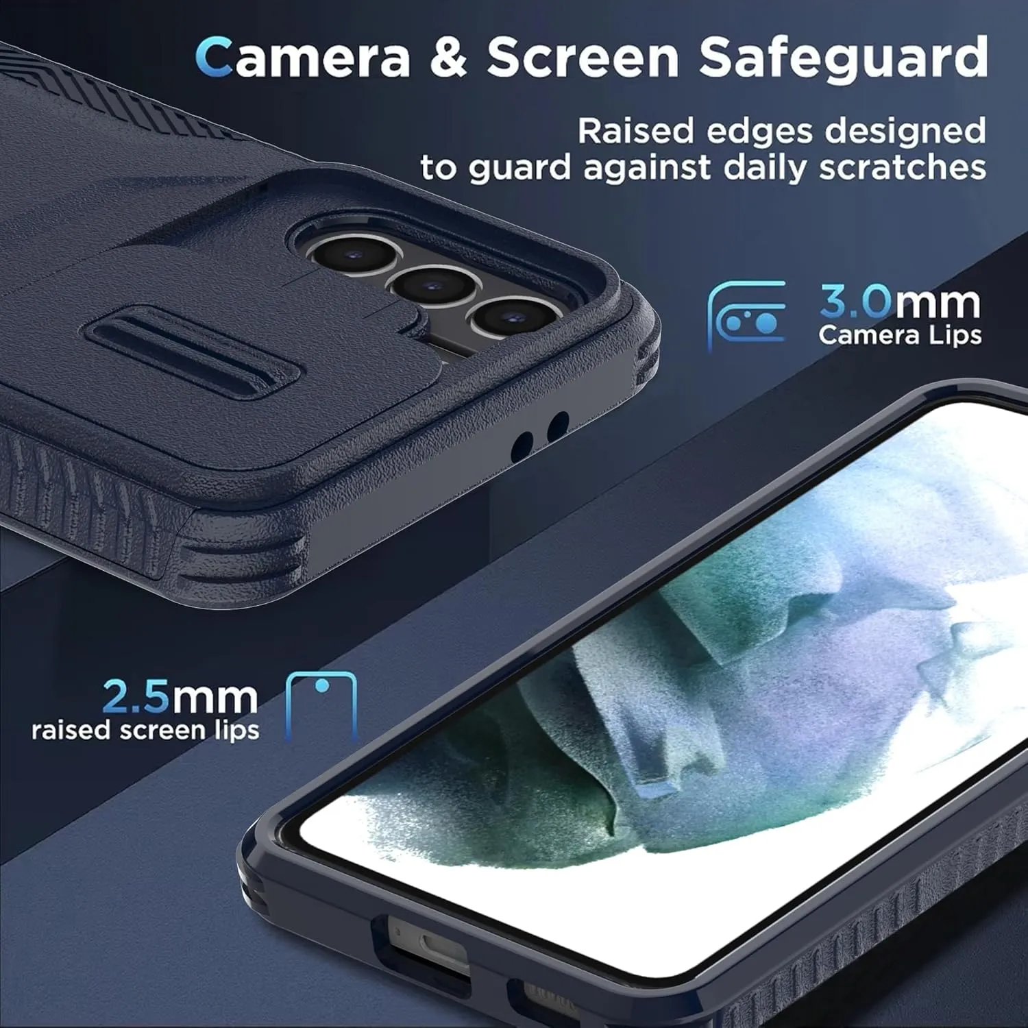 for Galaxy S21 5G Case with 1 HD Screen Protector & Slide Camera Cover [Military-Grade] Phone Case Heavy Duty Rugged Shockproof Protective Cover for Samsung Galaxy S21(Blue)