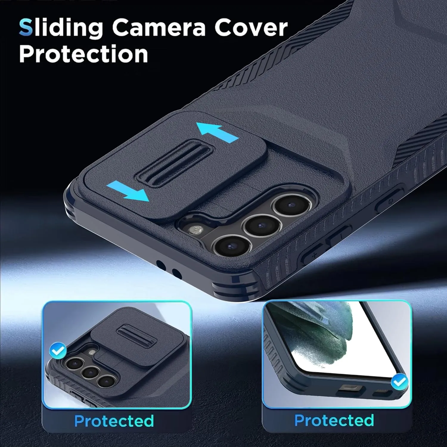 for Galaxy S21 5G Case with 1 HD Screen Protector & Slide Camera Cover [Military-Grade] Phone Case Heavy Duty Rugged Shockproof Protective Cover for Samsung Galaxy S21(Blue)