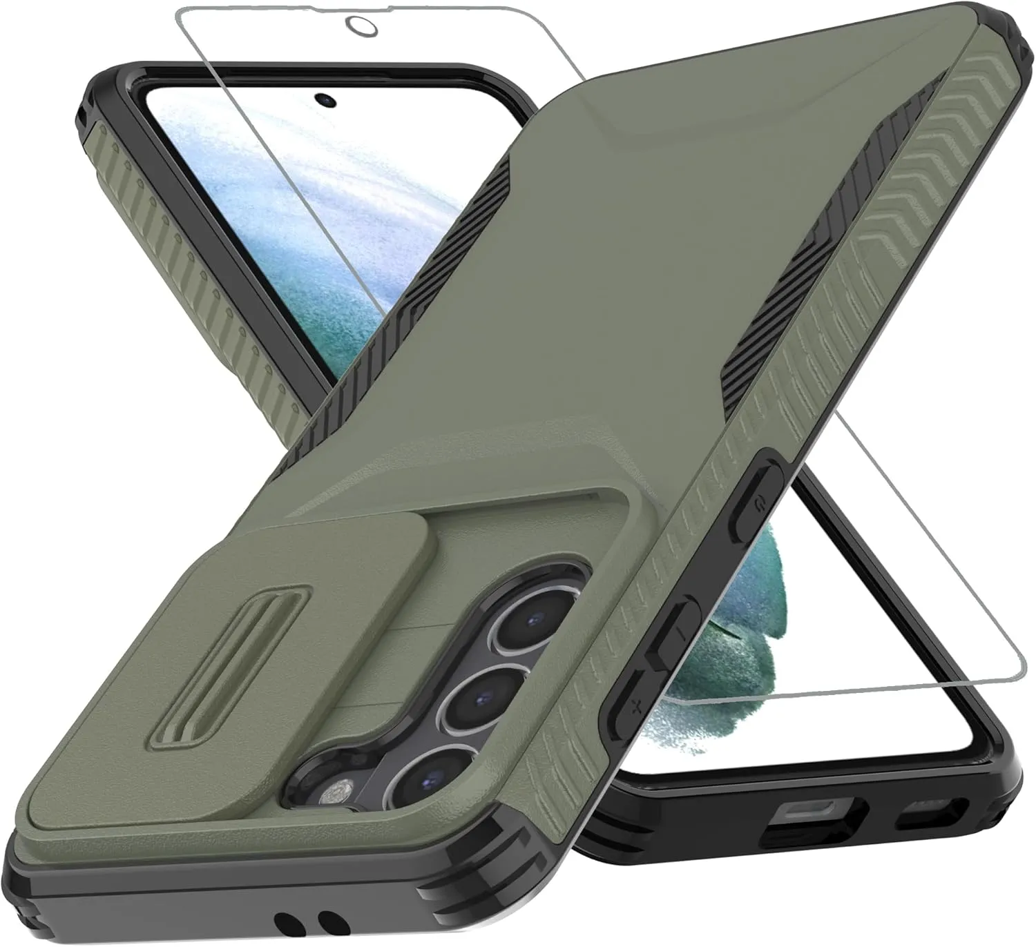 for Galaxy S21 5G Case with 1 HD Screen Protector & Slide Camera Cover [Military-Grade] Phone Case Heavy Duty Rugged Shockproof Protective Cover for Samsung Galaxy S21(Pine Green)
