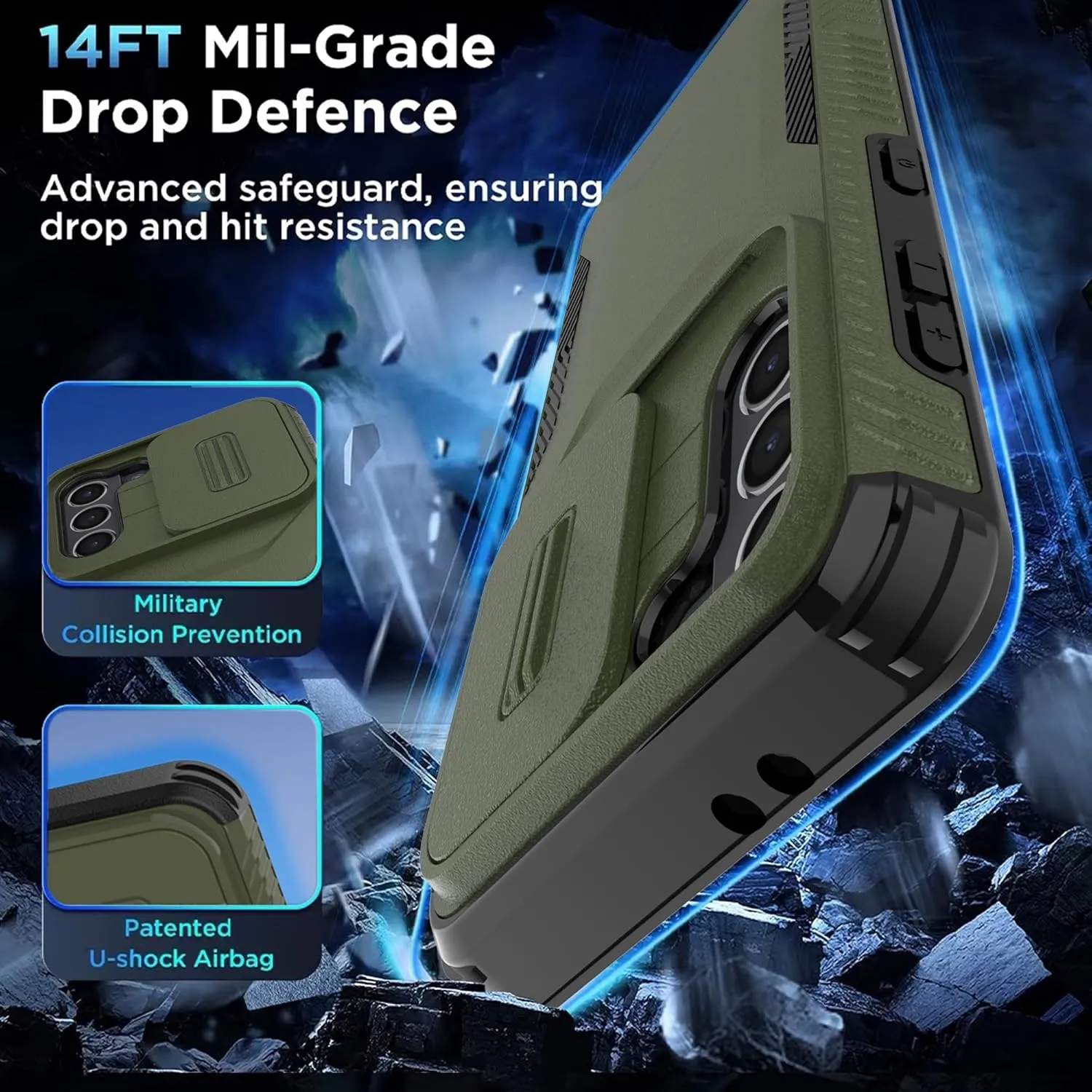 for Galaxy S21 5G Case with 1 HD Screen Protector & Slide Camera Cover [Military-Grade] Phone Case Heavy Duty Rugged Shockproof Protective Cover for Samsung Galaxy S21(Pine Green)
