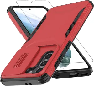 for Galaxy S21 5G Case with 1 HD Screen Protector & Slide Camera Cover [Military-Grade] Phone Case Heavy Duty Rugged Shockproof Protective Cover for Samsung Galaxy S21(Red)