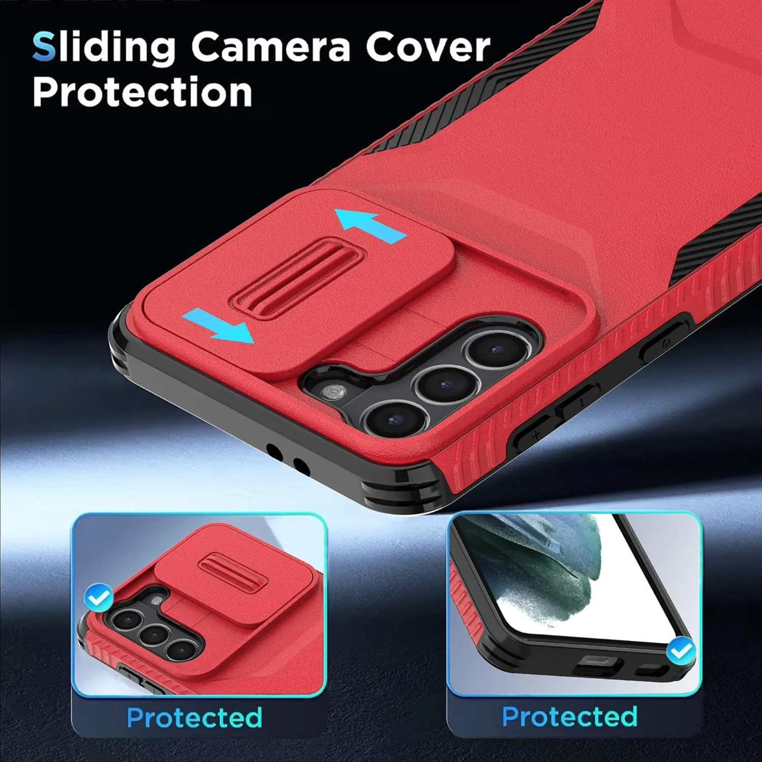 for Galaxy S21 5G Case with 1 HD Screen Protector & Slide Camera Cover [Military-Grade] Phone Case Heavy Duty Rugged Shockproof Protective Cover for Samsung Galaxy S21(Red)