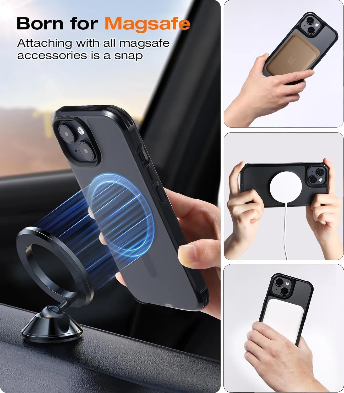 for iPhone 15 Bumper case Fits MagSafe 15FT Drop Resistant Anti-Yellowing Heavy Duty Shockproof Back Cover Fits iPhone 15 Phone Cases 6.1"Bumpper Case Black