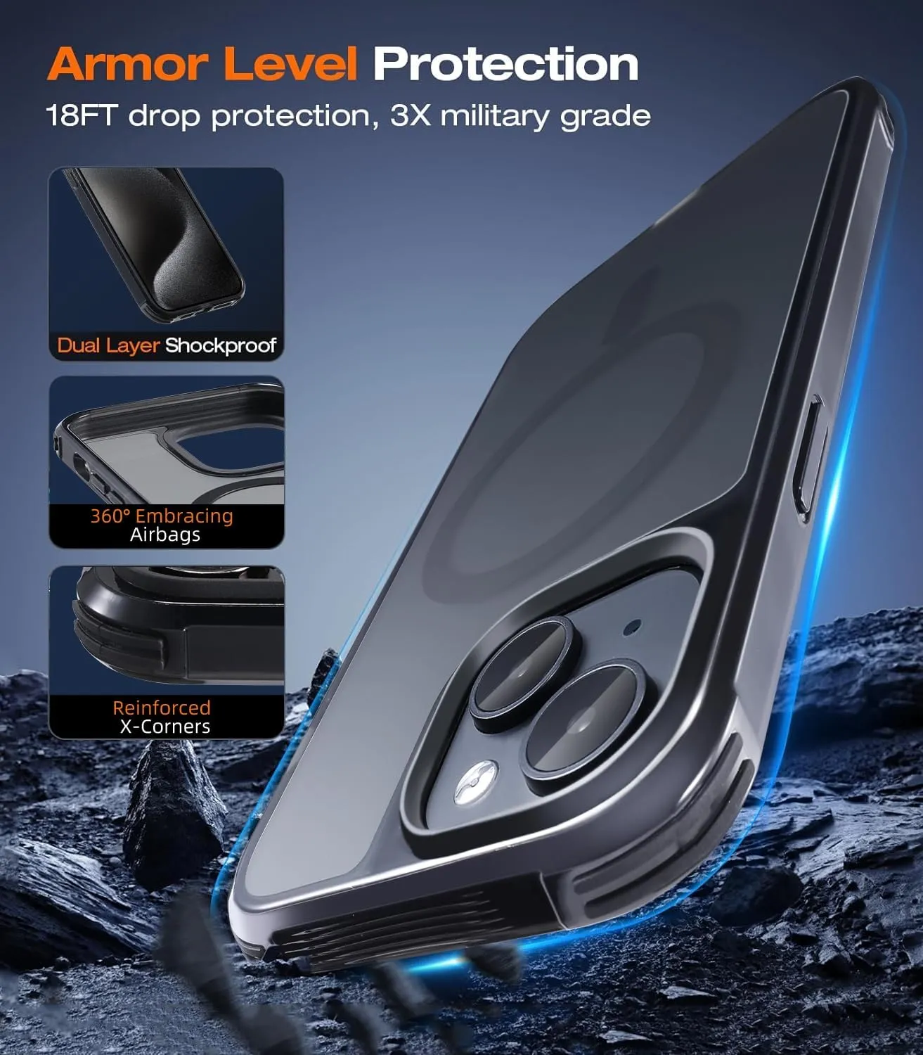 for iPhone 15 Bumper case Fits MagSafe 15FT Drop Resistant Anti-Yellowing Heavy Duty Shockproof Back Cover Fits iPhone 15 Phone Cases 6.1"Bumpper Case Black