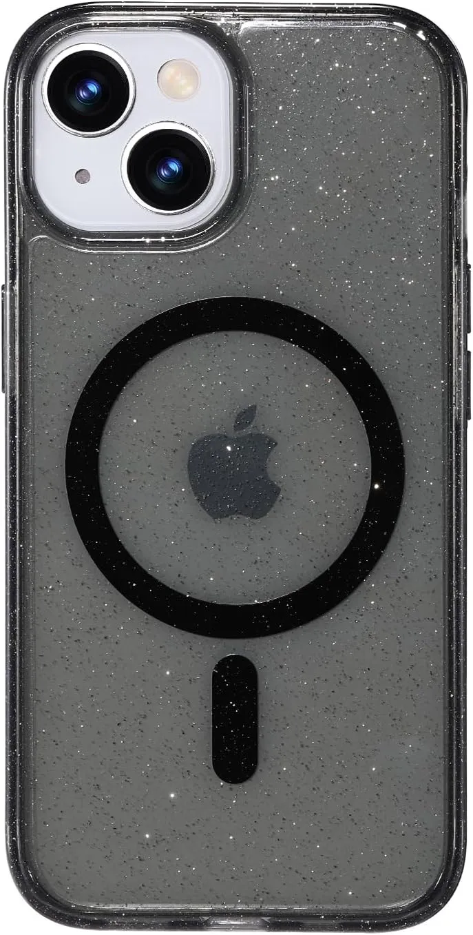 for iPhone 15 Glitter case Fits MagSafe Anti-Stain Non-Yellowing Shockproof Impact Case Fits iPhone 15 Phone Cases 6.1", Glitter Black
