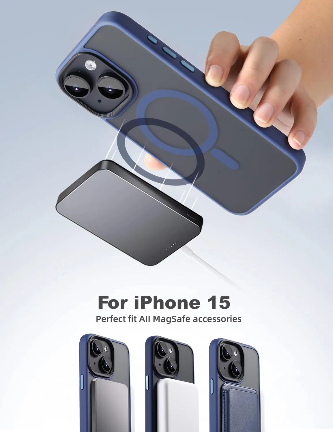 for iPhone 15 Magnetic case Fits MagSafe 15FT Drop Resistant Anti-Yellowing Heavy Duty Shockproof Back Cover Fits iPhone 15 Phone Cases 6.1"Blue