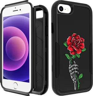 for iPhone SE Case 2020/2022/3rd Generation, for iPhone 8/7 Case, Heavy Duty Protective Rose Skeleton Cute Phone Cover for Women Men Girls Boys Hard Cases for iPhone 7/8/SE