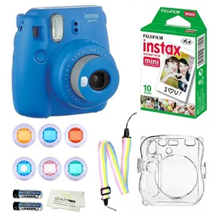 Fujifilm Instax Mini 9 Instant Camera   10 Fuji Instant Film Sheets   Convenient Instax Clear Case W/Rainbow Strap   6-Color Lenses & More