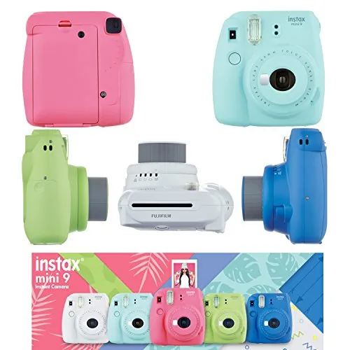 Fujifilm Instax Mini 9 Instant Camera   10 Fuji Instant Film Sheets   Convenient Instax Clear Case W/Rainbow Strap   6-Color Lenses & More