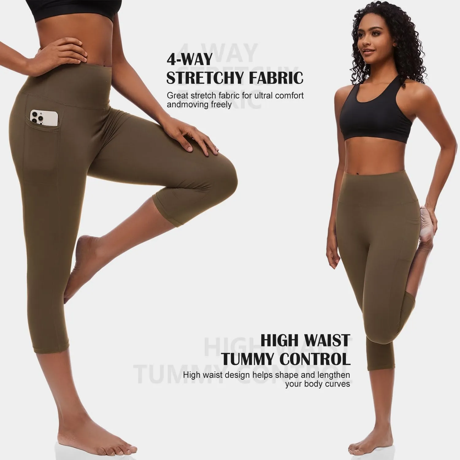FULLSOFT Capri Leggings with Pockets High Waisted Capri Leggings for Women Workout Yoga Pants Capris