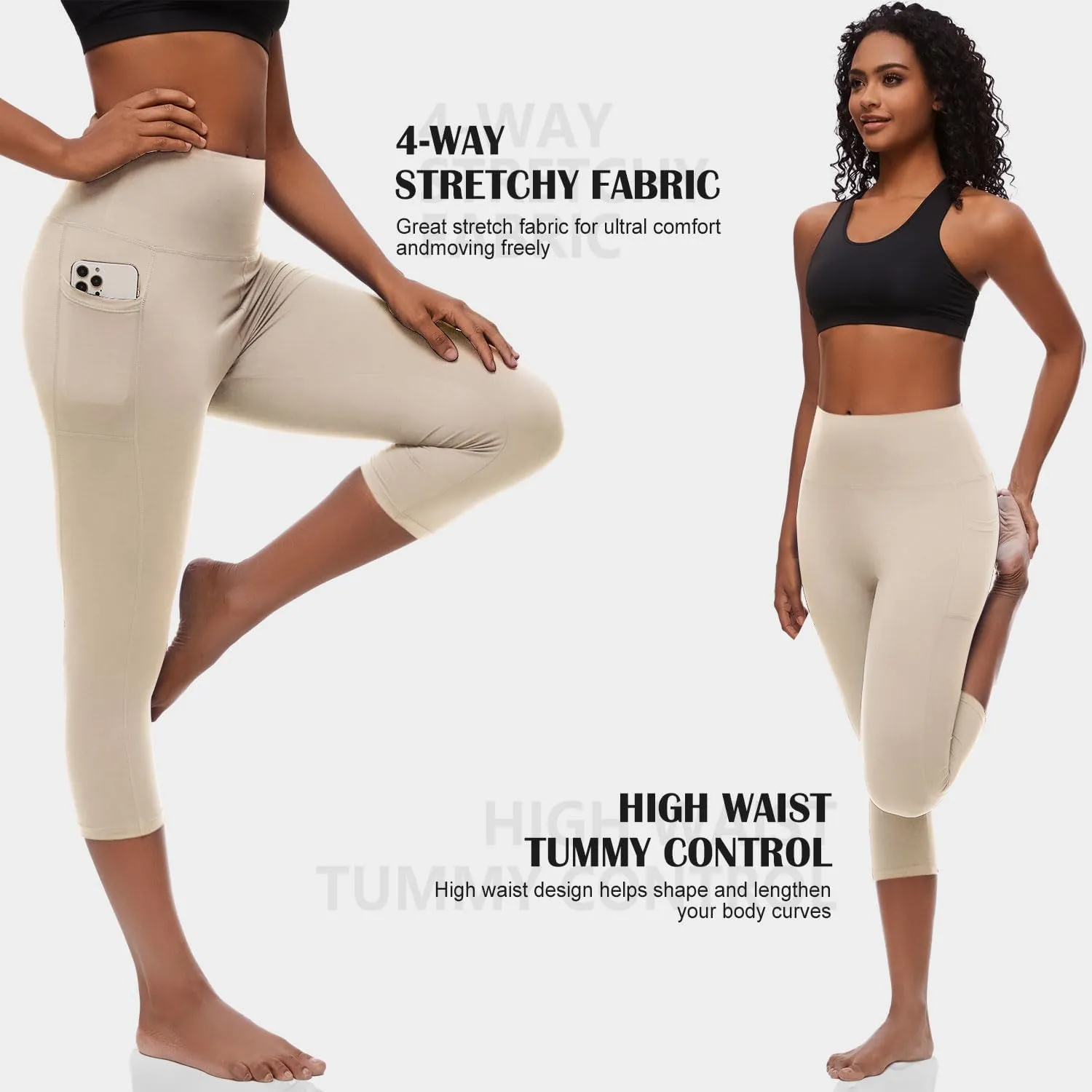 FULLSOFT Capri Leggings with Pockets High Waisted Capri Leggings for Women Workout Yoga Pants Capris