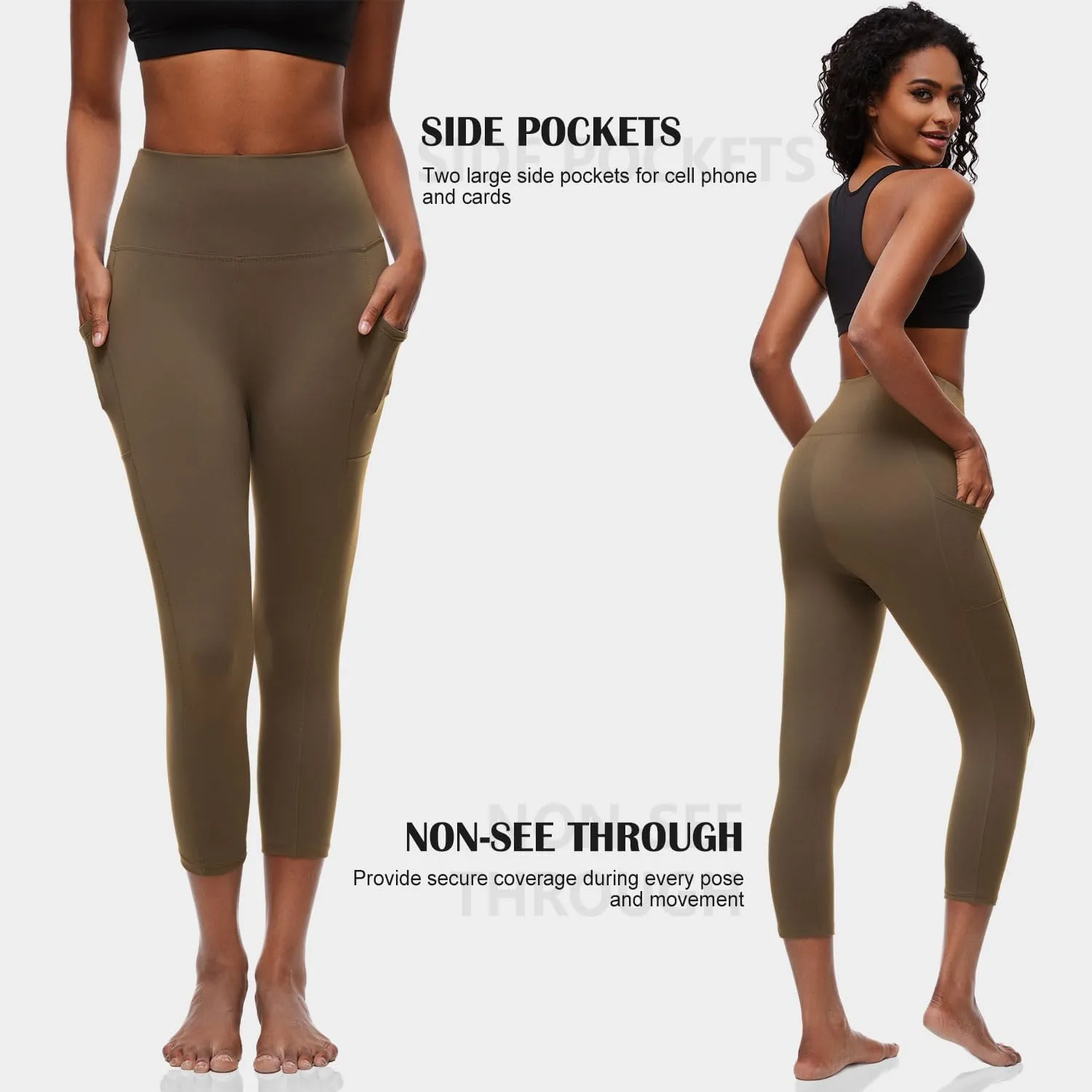 FULLSOFT Capri Leggings with Pockets High Waisted Capri Leggings for Women Workout Yoga Pants Capris