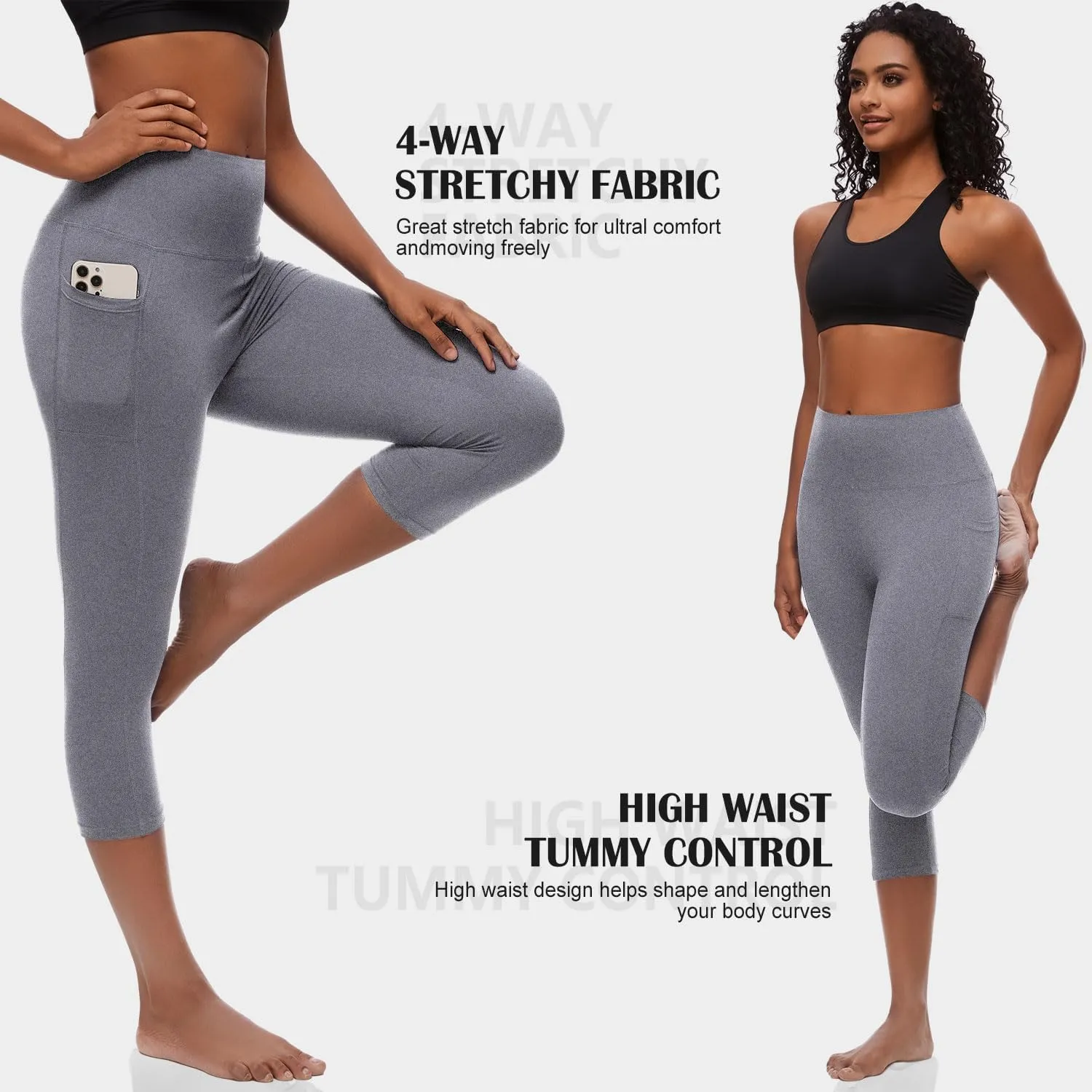 FULLSOFT Capri Leggings with Pockets High Waisted Capri Leggings for Women Workout Yoga Pants Capris