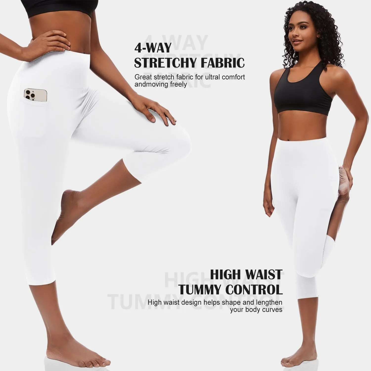 FULLSOFT Capri Leggings with Pockets High Waisted Capri Leggings for Women Workout Yoga Pants Capris
